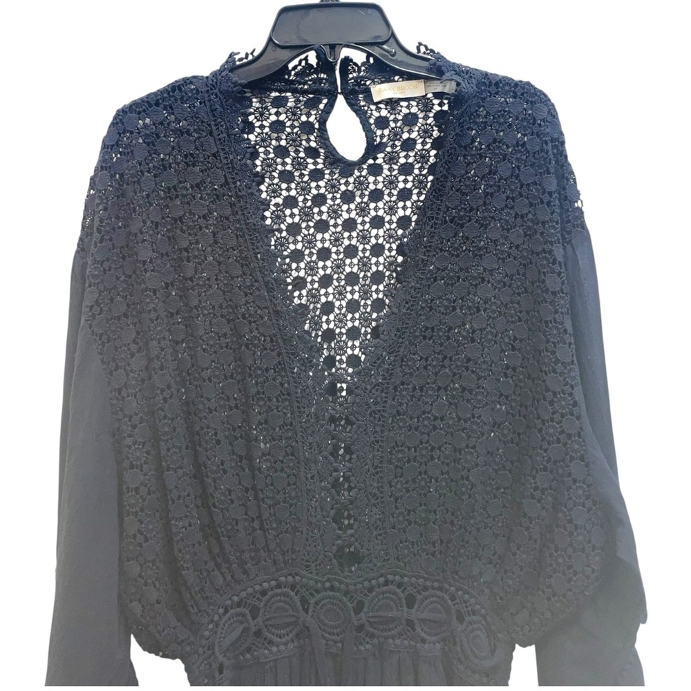 NWOT Ramy Brook Hilary Ballon-Sleeve Embroidered Romper in Black size S - Picture 8 of 11